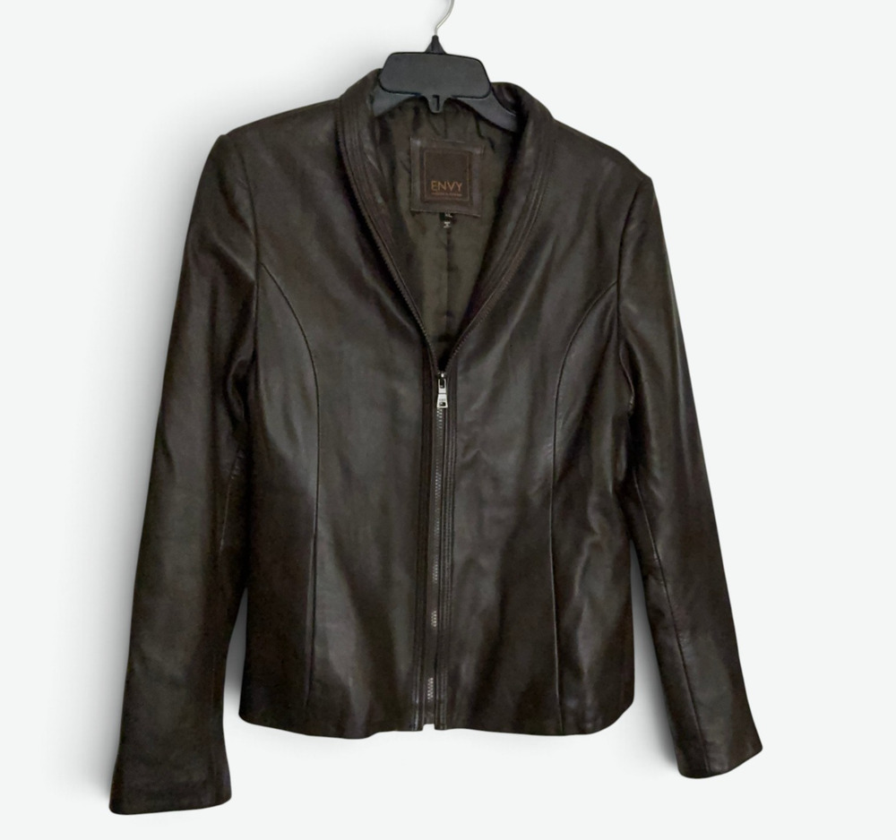 Envy By Knoles & Carter Leather Jacket Womens XL Dark Brown Moto Full Zip